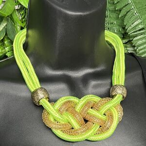 Necklace Women Fashion Gold Tone Green Rope Choker Braided Statement‎ 2129